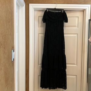 GIANNI BINI Black Off The Shoulders Lace Lined  Long Ruffled Dress Summer